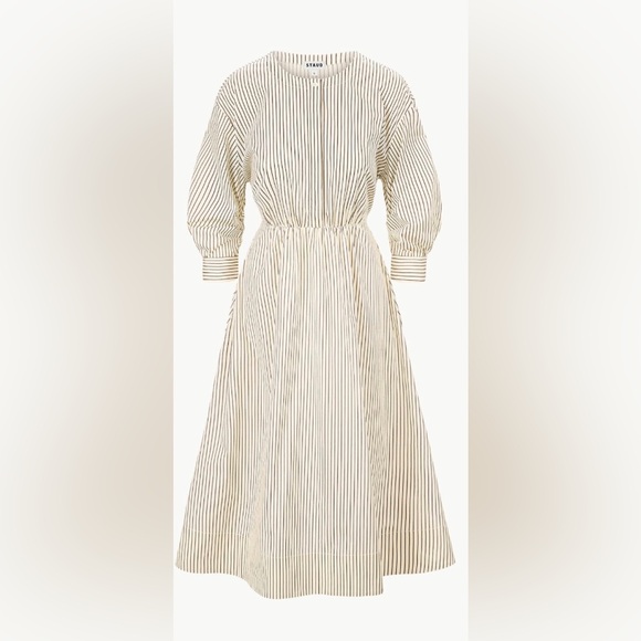 STAUD Cafu Dress Ivory/Dark Oak Micro Stripe Size Small - Picture 4 of 8